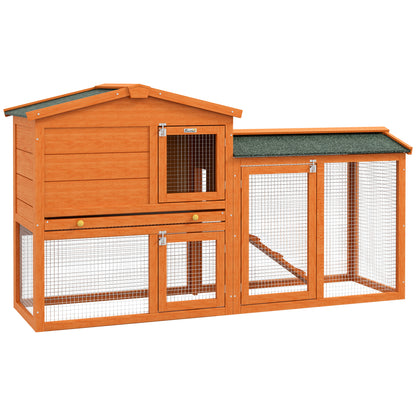 PawHut Two-Tier Rabbit Hutch with Run, Ramp, Slide-Out Tray, for Garden - Yellow