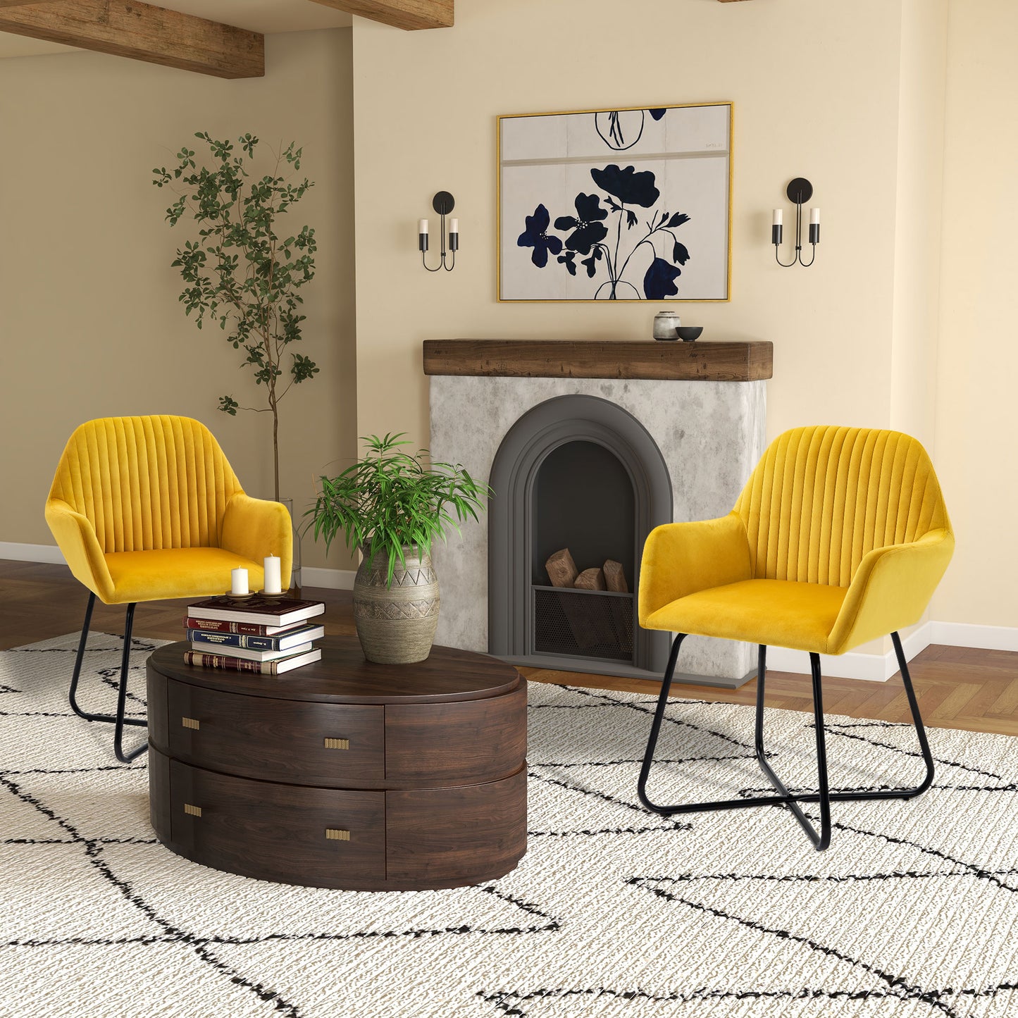 HOMCOM elvet-Feel Plisse Back Accent Chair - Yellow