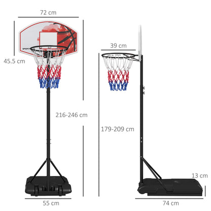 SPORTNOW Adjustable Basketball Stand Net System, with Wheels, Enlarged Base, PE, Backboard, 179-209cm