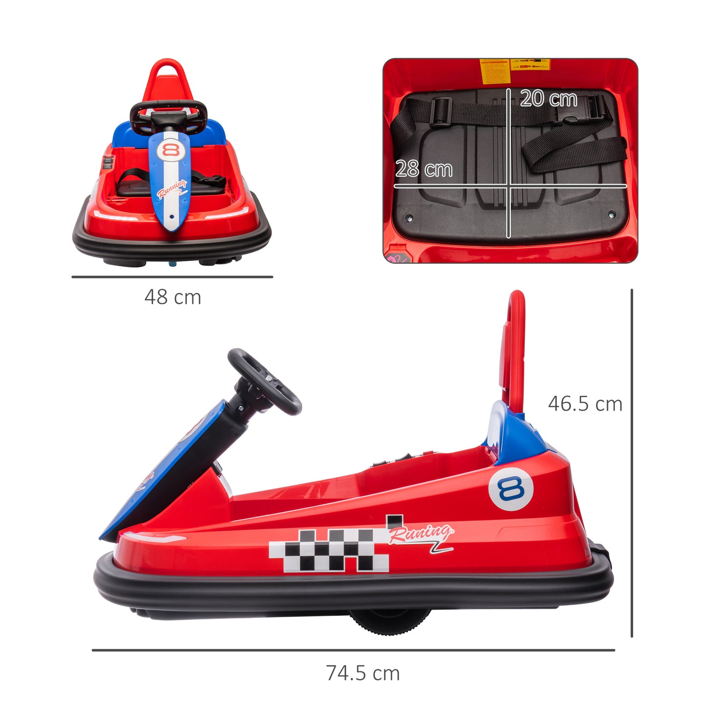 HOMCOM V Electric Kids Bumper Car, 6V Spin Waltz Car, with Music, Horn, Lights - Red