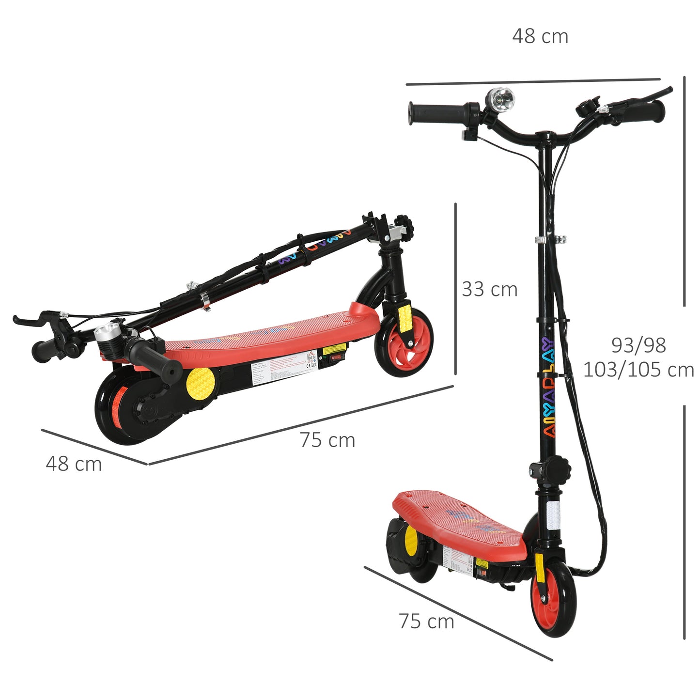 HOMCOM oldable Electric Scooter, with LED Headlight, for Ages 7-14 Years - Red