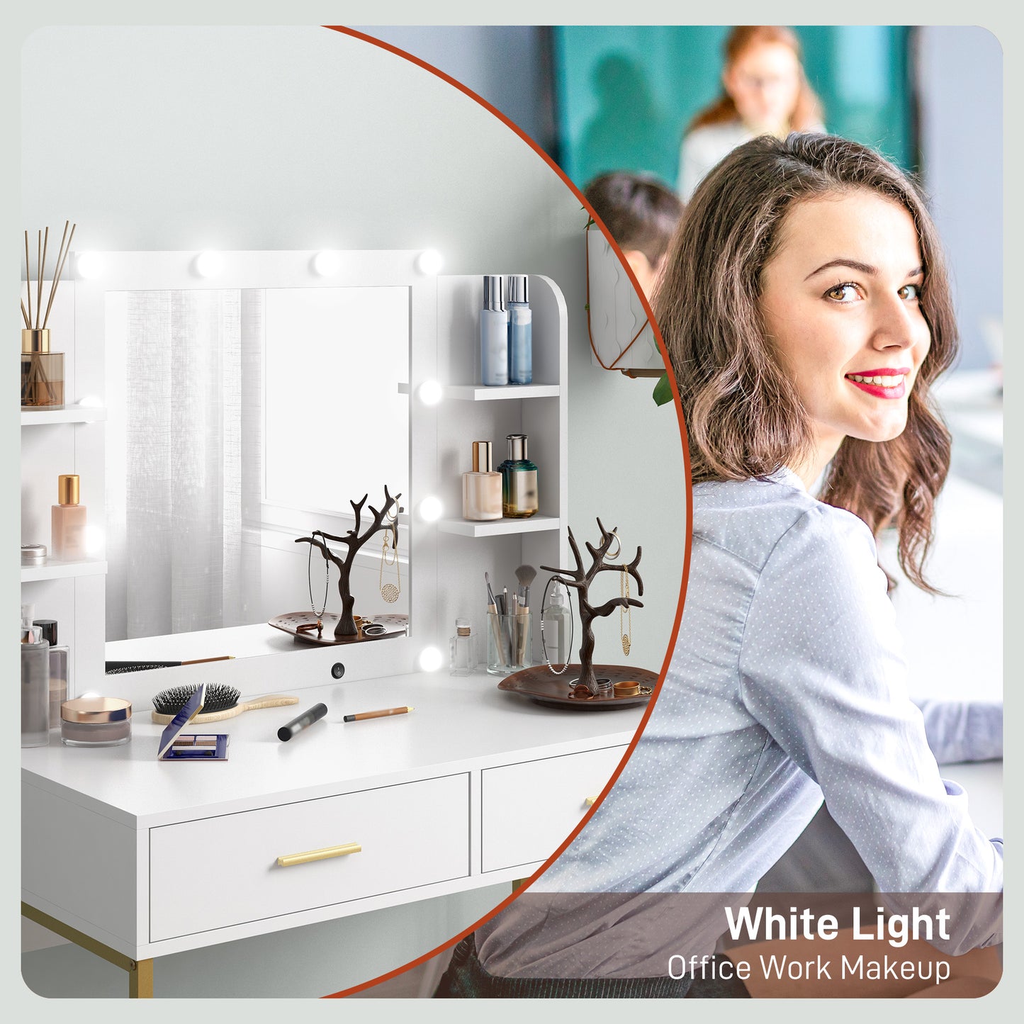 HOMCOM ressing Table with Lighted Mirror, Cushioned Stool, Drawers, Shelves, LED Makeup Vanity Desk Set, Modern Dresser Vanity Table for Bedroom, White