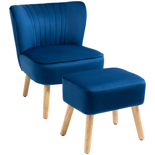 HOMCOM elvet Accent Chair Occasional Tub Seat Padding Curved Back w/ Ottoman Wood Frame Legs Home Furniture, Dark Blue