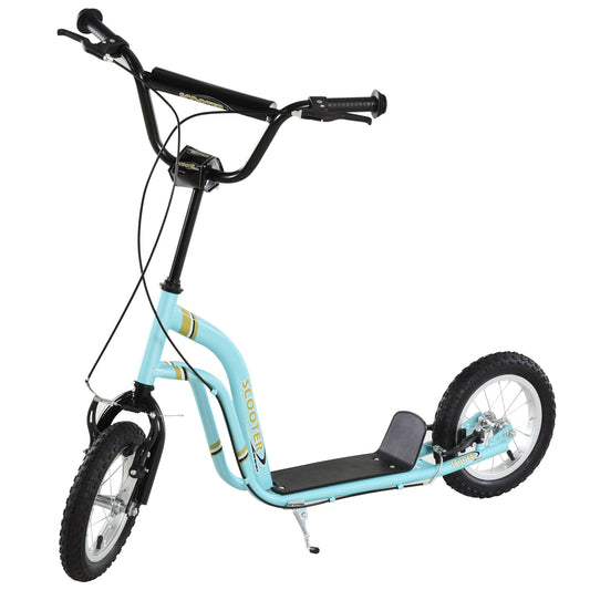 HOMCOM een Kids Stunt Scooter w/ Adjustable Handlebar, 12 Inch Rubber Tyres, Dual Brakes, Blue