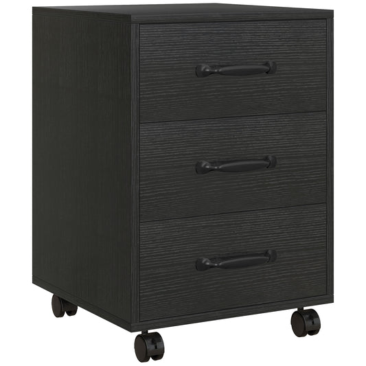 HOMCOM Drawer File Cabinet, Mobile Filing Cabinet on Wheels for Home Office, Study, Black