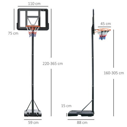 HOMCOM ortable Basketball Hoop Stand 231-305cm Height Adjustable w/ Moving Wheels