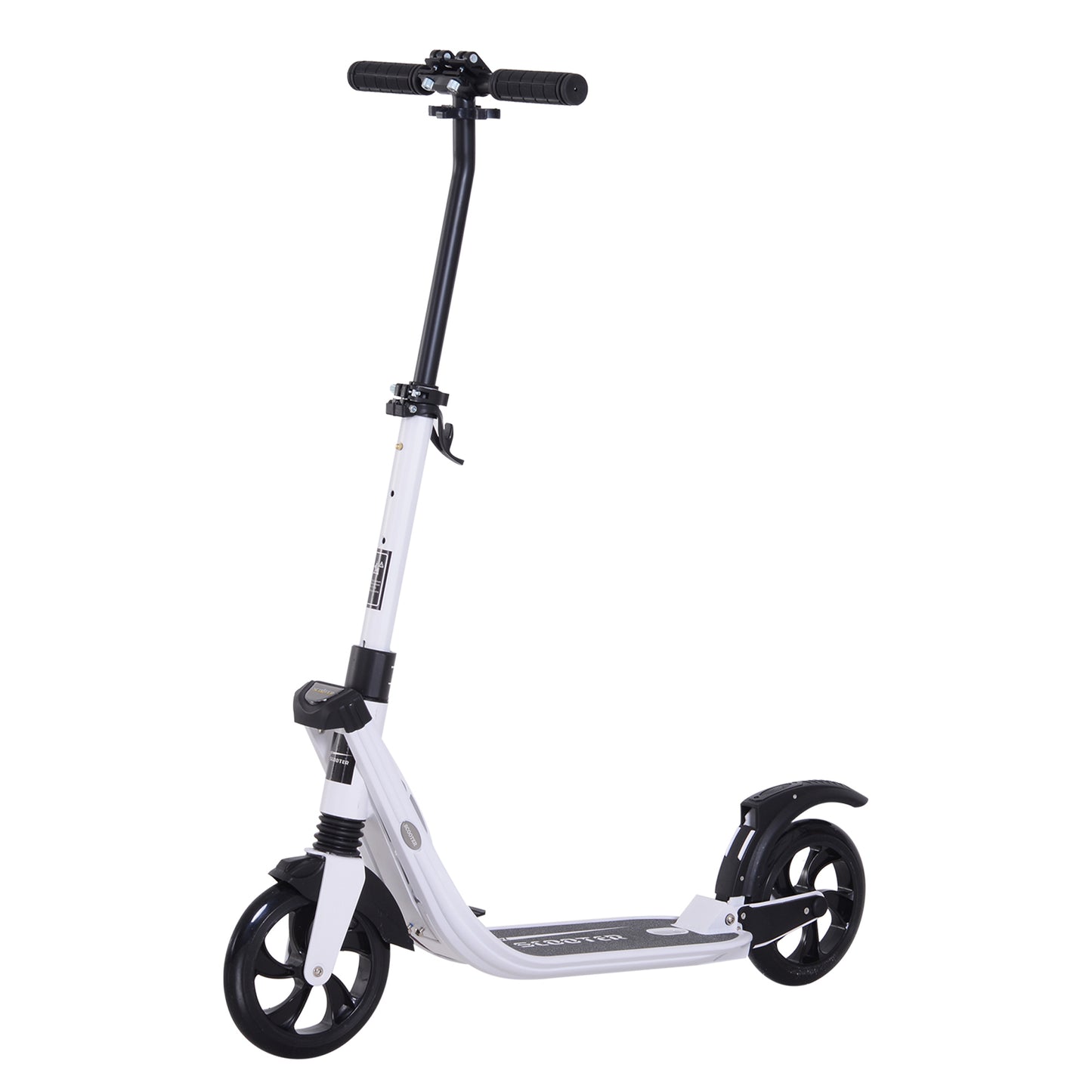 HOMCOM olding Kick Scooter Hight-Adjustable Urban Scooter w/ Rear Brake, Double Shock Absorption System & 2 Big Wheels, For 14+ Teens Adult, White