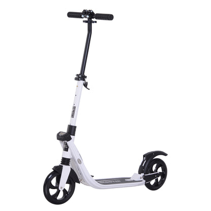 HOMCOM olding Kick Scooter Hight-Adjustable Urban Scooter w/ Rear Brake, Double Shock Absorption System & 2 Big Wheels, For 14+ Teens Adult, White