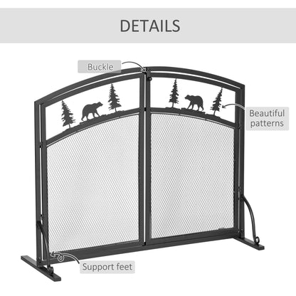 HOMCOM ire Guard with Double Doors, Metal Mesh Fireplace Screen, Spark Flame Barrier with Tree Decoration for Living Room, Bedroom Decor