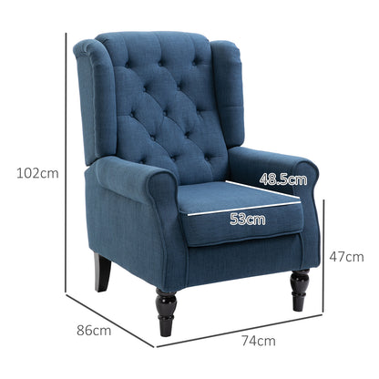 HOMCOM ingback Accent Chair, Retro Upholstered Button Tufted Occasional Chair for Living Room and Bedroom, Blue