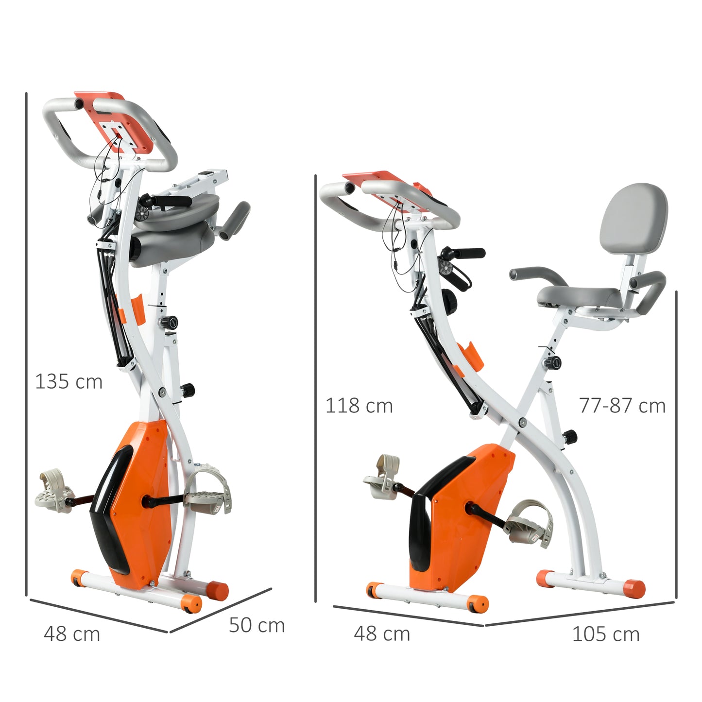 HOMCOM -in-1 Folding Exercise Bike with 8-Level Magnetic Resistance, Arm Resistance Band, Pulse Sensor, Orange