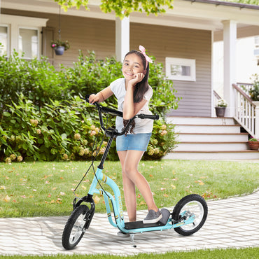 HOMCOM een Kids Stunt Scooter w/ Adjustable Handlebar, 12 Inch Rubber Tyres, Dual Brakes, Blue