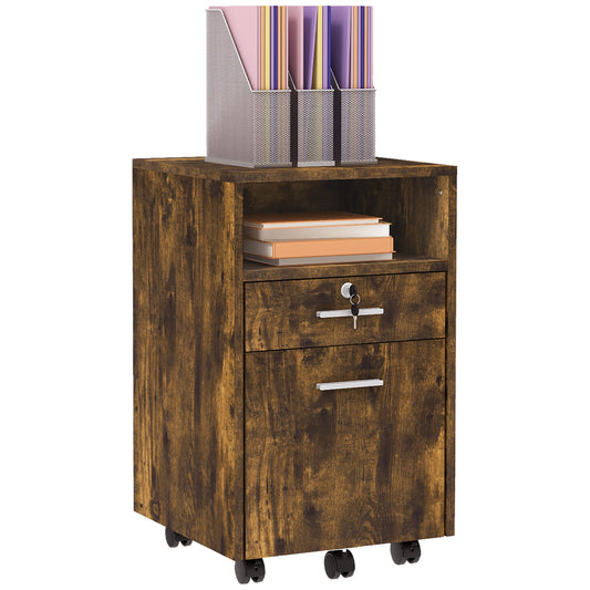 Vinsetto Lockable Two-Drawer Filing Cabinet, with Wheels - Wood-Effect