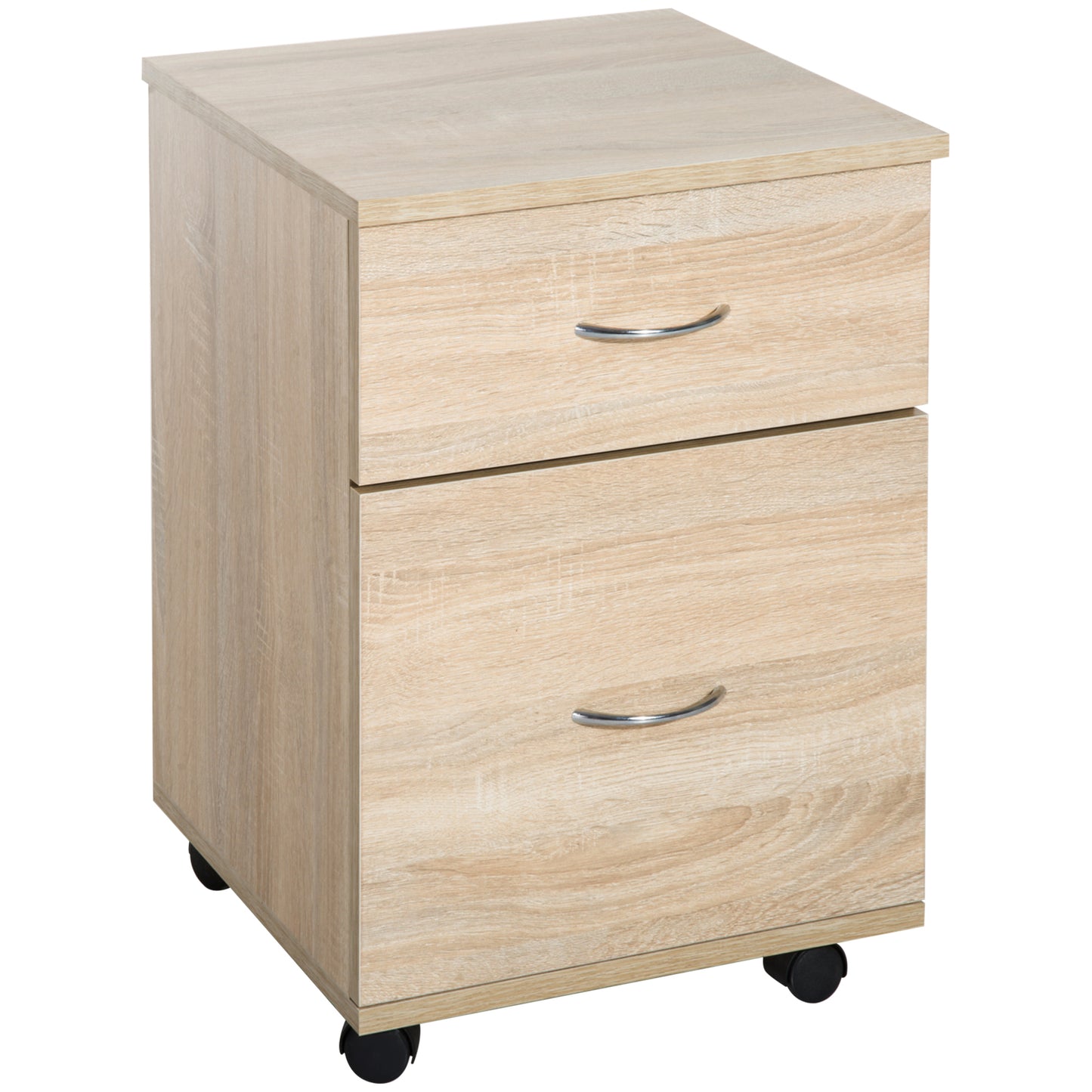 HOMCOM wo Drawer Filing Cabinet with Wheels- Oak