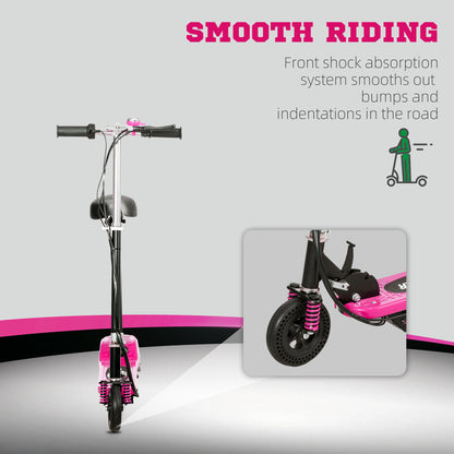 HOMCOM teel Ride on Powered Scooter, Folding E-Scooter with Warning Bell, 15km/h Maximum Speed, for 4-14 Years Old, Pink