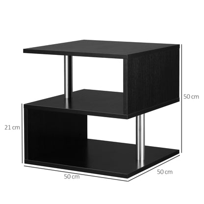 HOMCOM ooden S Shape Cube Coffee Table 2 Tier Storage Shelves Organizer Office Bookcase Living Room End Desk Stand Display Set of 2 (Black)