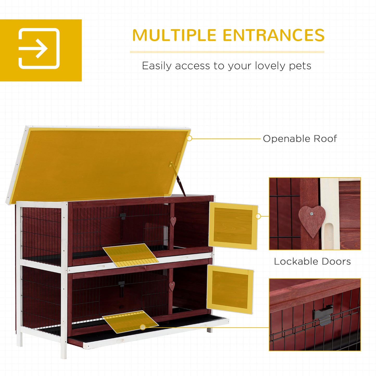 PawHut Rabbit Hutch Outdoor 2-Tier Guinea Pig Cage Bunny House Cage with No-Leak Trays for Indoor and Outdoor 136 x 50 x 93cm