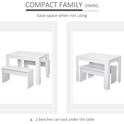 HOMCOM itchen Dining Table and 2 Benches Set, Table and Chairs Set for Limited Space, White