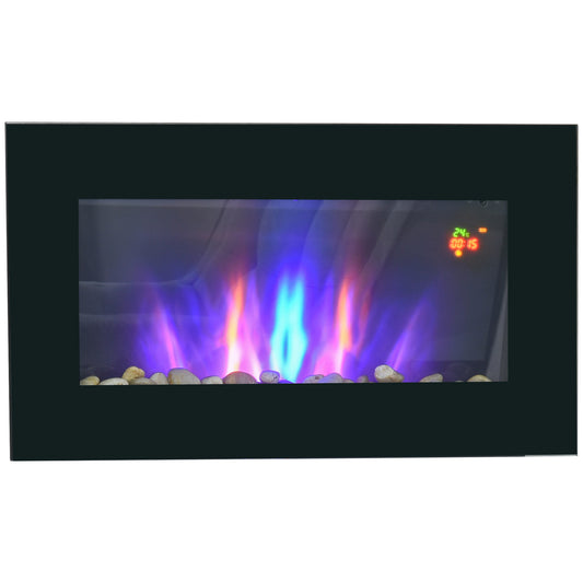 HOMCOM 000W/2000W Electric Wall Fireplace w/ LED Flame Effect Timer Remote Sleek Stylish Safe Home Heating 20-25?