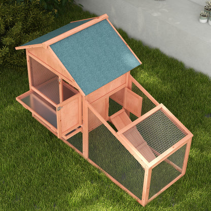 PawHut 2 Tier Rabbit Hutch Outdoor, Guinea Pig Hutch, Solid Wood Bunny House, Water Resistant Asphalt Roof Ramp Sliding tray 144 x 64.5 x 100 cm