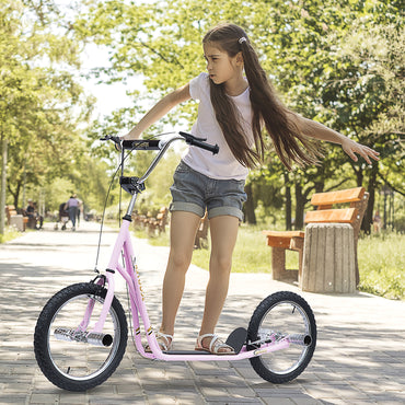 HOMCOM tunt Scooter Non-Electric Pneumatic 16" Tyres Scooter-Pink