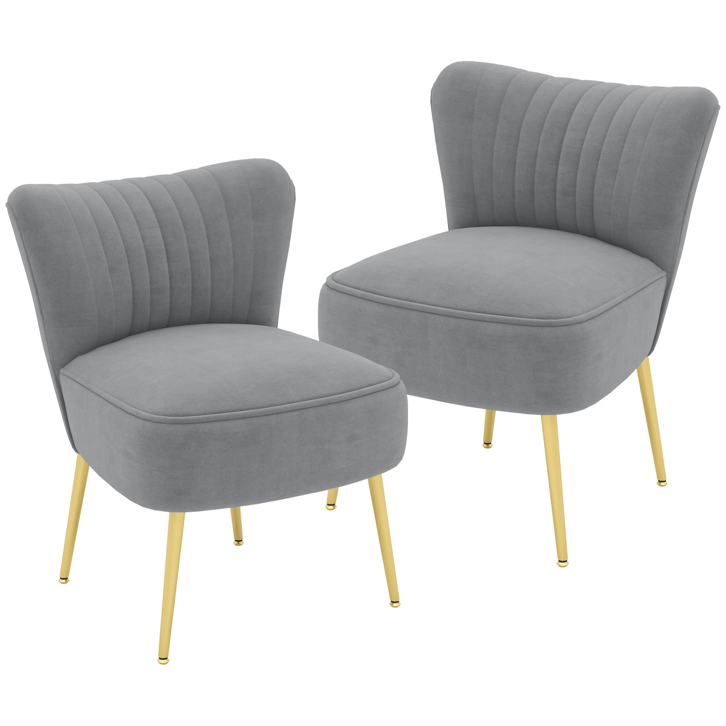 HOMCOM et of 2 Accent Chairs, Upholstered Living Room Chairs with Gold Tone Steel Legs, Wingback Armless Chairs, Grey