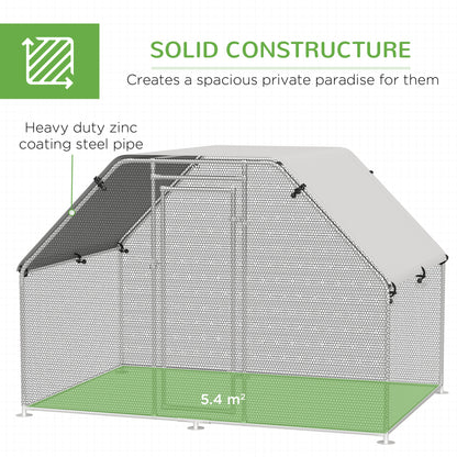 PawHut Walk-In Chicken Coop Run Cage Large Metal Chicken House w/ Cover Outdoor, 280W x 190D x 195H cm