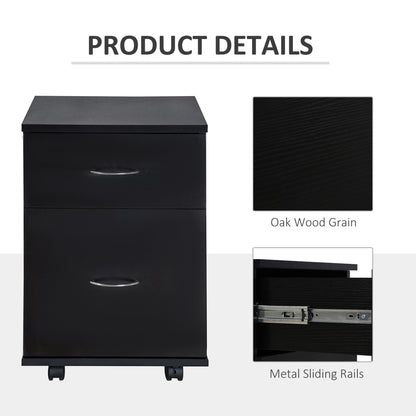 HOMCOM wo Drawer Filing Cabinet with Wheels- Black Wood Grain