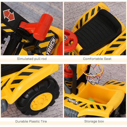 HOMCOM ids Ride On Excavator Digger w/ Storage Basketball Net Steering NO POWER Wheel Vehicle Truck Toy