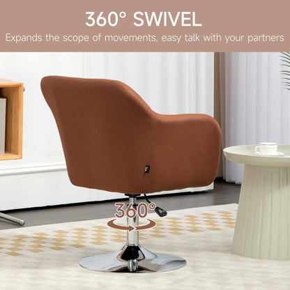 HOMCOM wivel Microfibre Accent Chair for Living Room Contemporary Vanity Armchair with Adjustable Height Thick Cushion Lumbar Support Armrest for Bedroom Office Brown