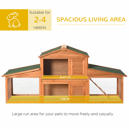 PawHut Large Rabbit Hutch Outdoor, Guinea Pig Hutch, Wooden Small Animal House, with Rabbit Run, 215 x 63 x 97 cm