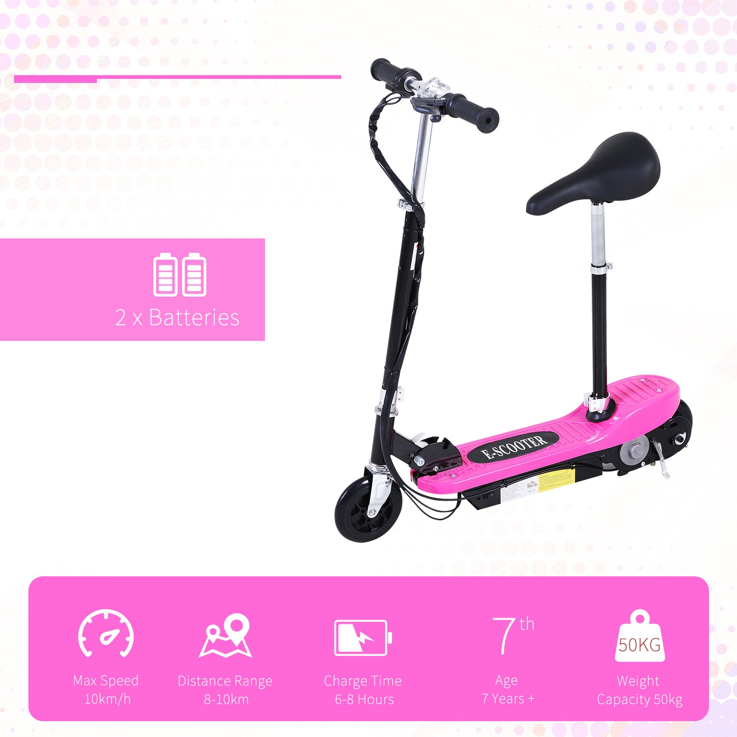 HOMCOM oldable Electric Scooter Ride on for Kids 12V 120W W/Brake Kickstand-Pink