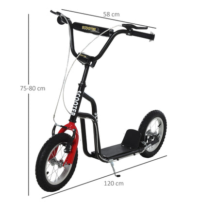 HOMCOM een Kids Stunt Scooter Children Kick Scooter Adjustable Handlebar 2 Brakes Ride On 12 Inch Rubber Tyres Black