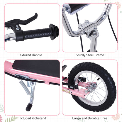 HOMCOM een Stunt Scooter Push Kick Scooters for Kids with Rubber Wheels Adjustable Handlebar Front Rear Dual Brakes Kickstand, for 5+ Years, Pink