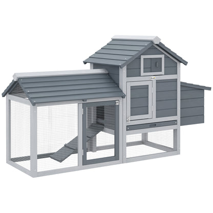 PawHut Small Chicken Coop with Run Hen House Poultry Coops Cages Nesting Box Grey 150.5 x 54 x 87cm