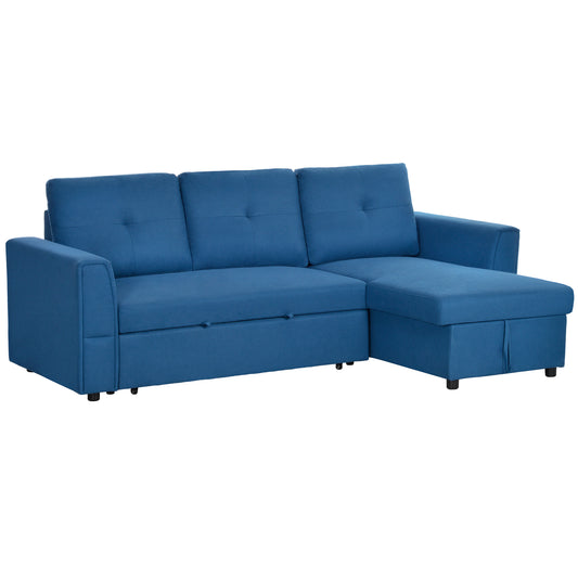 HOMCOM Seater Sofa Bed, L-Shaped Corner Sofa, Pull Out Sofa with Storage, Convertible Click Clack Settee Sectional Sleeper Futon for Living Room, Office, Dark Blue