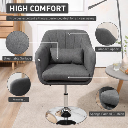 HOMCOM wivel Linen Fabric Accent Chair for Living Room Contemporary Vanity Armchair with Adjustable Height Thick Cushion Lumbar Support Armrest for Bedroom Office Dark Grey