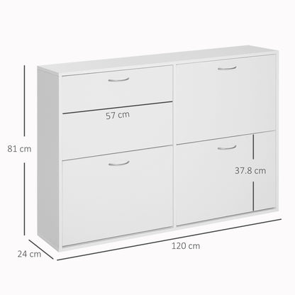 HOMCOM ooden Modern Design 4 Drawer Shoes Cabinet Pull Down Shelf Storage Organiser - White