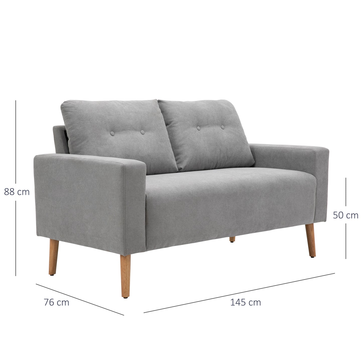 HOMCOM 2 Seater Sofa - Light Grey Fabric