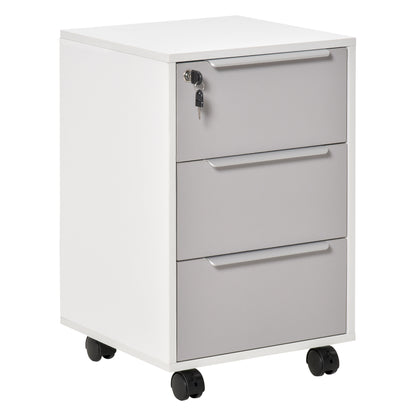 HOMCOM -Drawer Locking File Cabinet Mobile Chest of Drawers Side Table on Wheels for Home Office, Bedroom and Living room