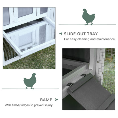 PawHut Deluxe Chicken Coop, Hen House, Wooden Poultry Cage w/ Outdoor Run, Nesting Box, Removable Tray, Openable Hollow Sheet Roof and Lockable Doors, 162 x 76.5 x 79.5cm