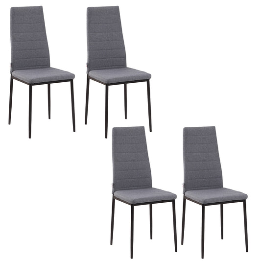 HOMCOM igh Back Dining Chairs Modern Upholstered Linen-Touch Fabric Accent Chairs with Metal Legs for Kitchen, Set of 4, Grey