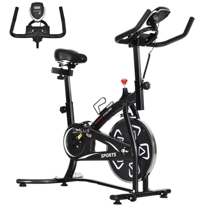 HOMCOM ndoor Stationary Exercise Bike 6kg Flywheel Fitness Cardio Workout Bke Trainer for Home Gym w/ Adjustable Resistance LCD Monitor Pad and Bottle Holder Black