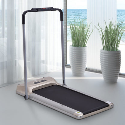 HOMCOM -10kmh Folding Treadmill, Electric Running machine, with Wheels, Safety Button, LCD Monitor, Phone Holder