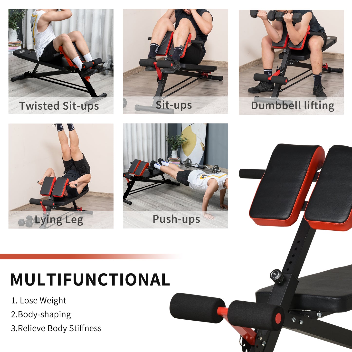 HOMCOM ultifunction Weight Bench with 2 Dumbbells, 7-Level Adjustable Hyper Extension Sit-up Bench