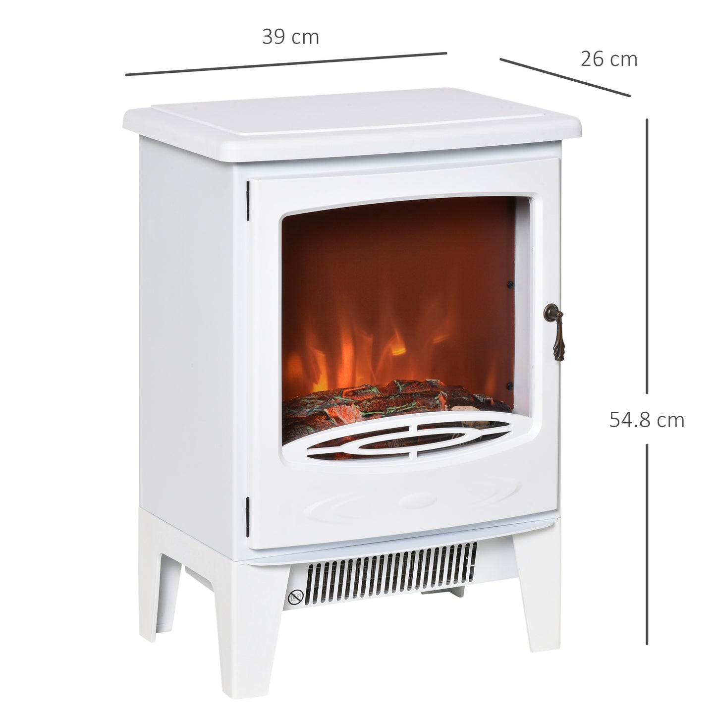 HOMCOM lectric Fireplace Stove, Free standing Fireplace Heater with Realistic LED Flame Effect, Overheat Safety Protection, 900W/1800W, White