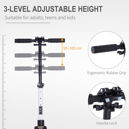 HOMCOM olding Kick Scooter Hight-Adjustable Urban Scooter w/ Rear Brake, Double Shock Absorption System & 2 Big Wheels, For 14+ Teens Adult, White