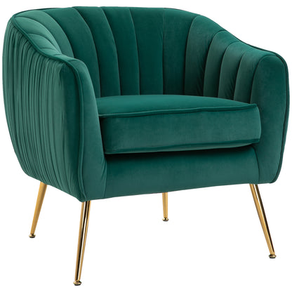 HOMCOM elvet Tub chair, Luxury Accent Chair with Golden Metal Leg, Comfy Upholstered Armchair with Thick Padded Seat for Living Room, Green