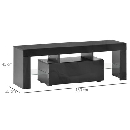 HOMCOM High Gloss TV Unit Cabinet with LED RGB Lights and Remote Control for 43"/50"/55" TV, Media TV Console Table with Compartment, Black