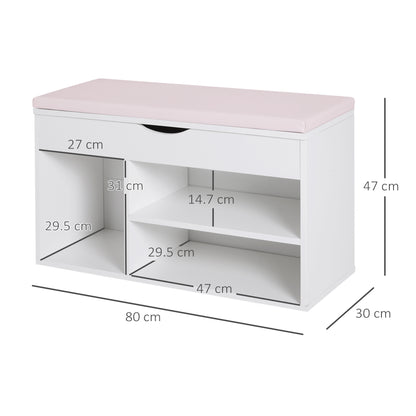 HOMCOM ooden Shoes Rack Bench, Hidden Storage Padded Seat, Organiser Footwear Rack, Hallway, White, 80 x 30 x 47 cm